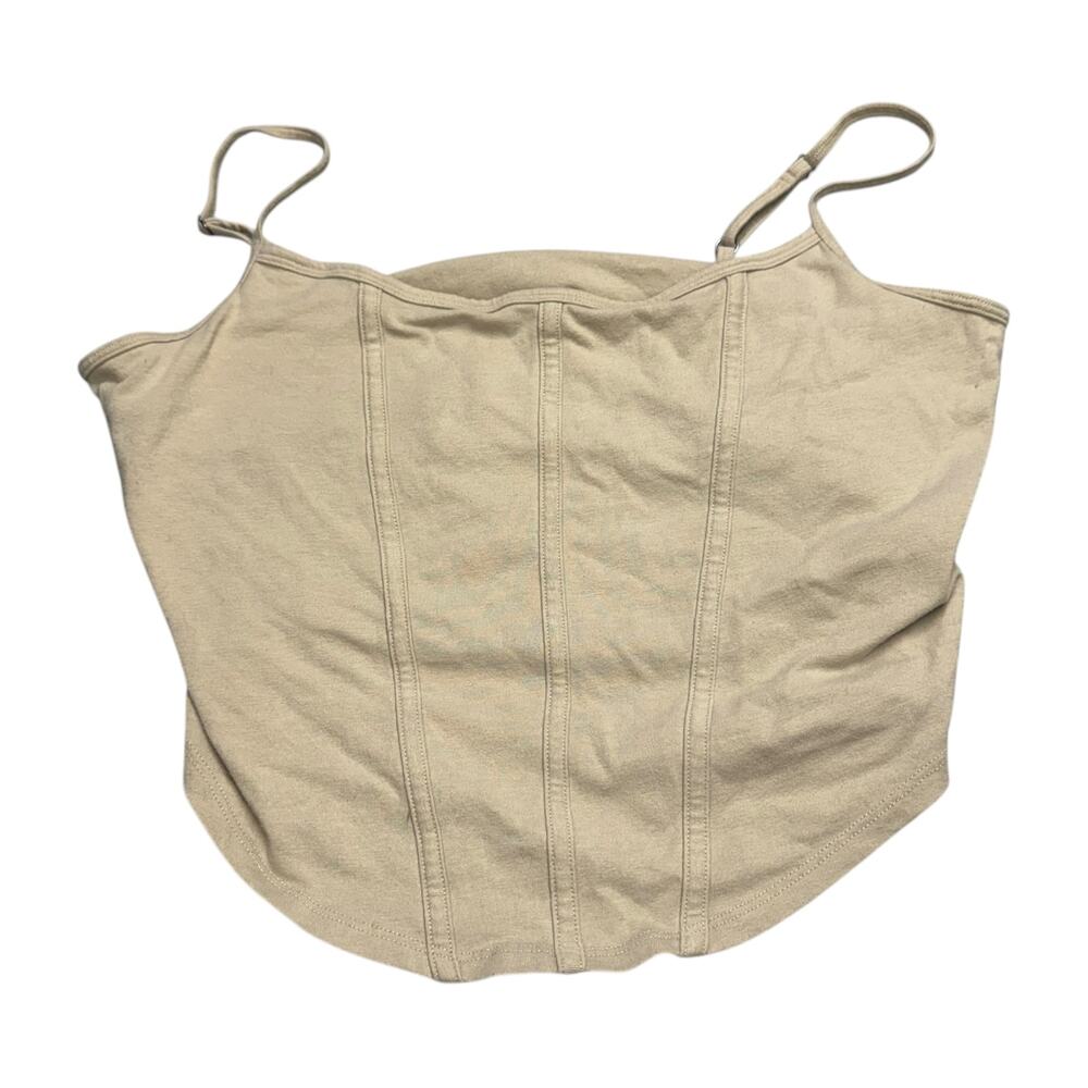 Hollister Must-Have Corset Crop Cami Tank Top Adjustable Straps Tan L - Picture 1 of 6